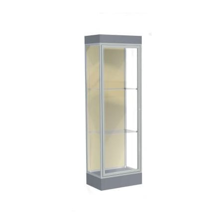 Waddell Display Case Of Ghent Edge Lighted Floor Case, Silk Back, Satin Frame, 6" Carbon Mesh Base, 24"W x 76"H x 20"D 91LFSK-SN-CM